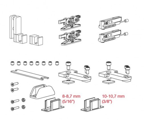 TERNO Vetro 40 Drag fittings set for the first glass door 80kg with absorber