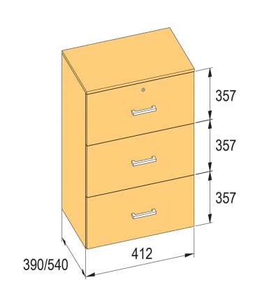 K-BBP File cabinet type R3 for width 412 mm/540 mm, height 1076 mm with damping