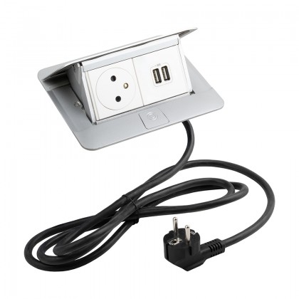 LEGRAND Pop-up v2, 1 x electrical outlet 230 V, 2 x USB Power, aluminum