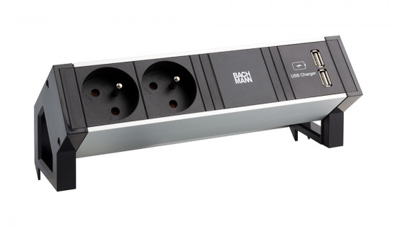 BACHMANN 937.134 Desk 2, aluminum black, 2x230V, 2x USB-A charging