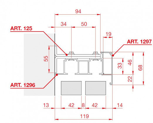 TERNO interior sliding door 40-80kg, art. S.125 upper guide bracket