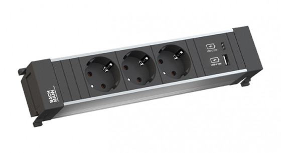 BACHMANN 916.502 socket unit 3x 230V schuko + USB A/C 22W