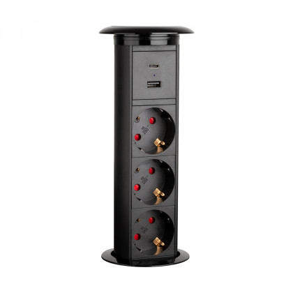 StrongPower Electric pull-out socket, 3x 230V, USB A+C, wireless. nab, black SCH