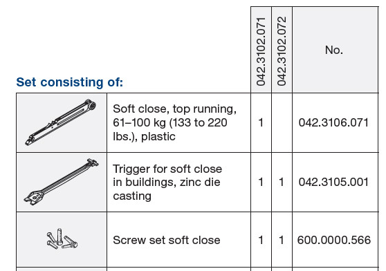 HAWA 042.3102.071 Porta/Divido sliding interior fittings damper 61-100kg