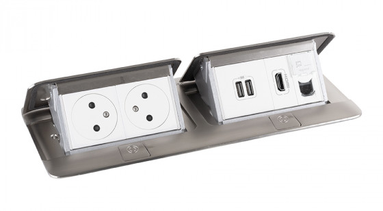 LEGRAND Pop-up double,2x 230V,USB A+A power supply,1x RJ45,HDMI,stainl. steel