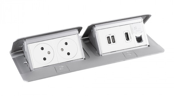 LEGRAND Pop-up double, 2x 230V, USB A+A power supply, 1x RJ45, HDMI, aluminum