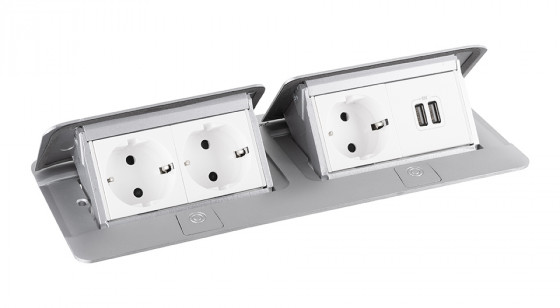 LEGRAND Pop-up double, 3x 230V, USB A+A power supply, aluminum, schuko