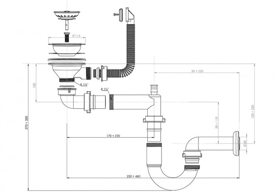 StrongSinks Siphon to save space for stainless steel sink