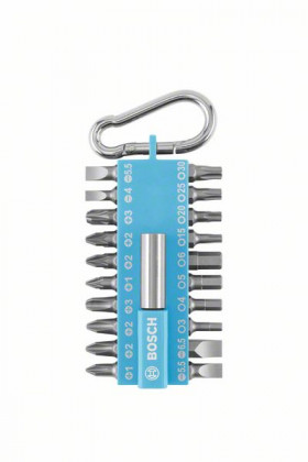 BOSCH 2607002822 Screwdriver bit set with carabiner (light blue), 21 pcs