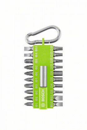 BOSCH 2607012002 Screwdriver bit set with carabiner (light green), 21 pieces