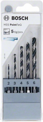 BOSCH 2607002824 5-Piece Twist Drill Set HSS PointTeQ Hex 2-6mm