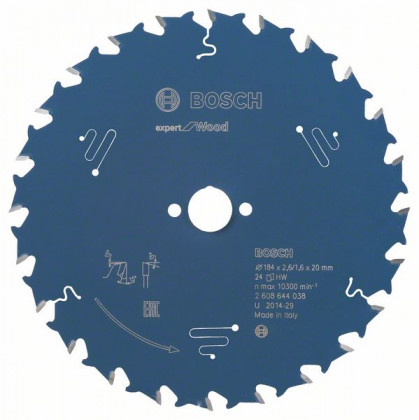 BOSCH 2608644038 Saw blade Expert for Wood 184 x 20 x 2.6 mm, 24