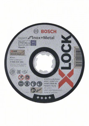 BOSCH 2608619263 X-LOCK cutting disc flat Expert for Inox+Metal, 115 × 1 mm