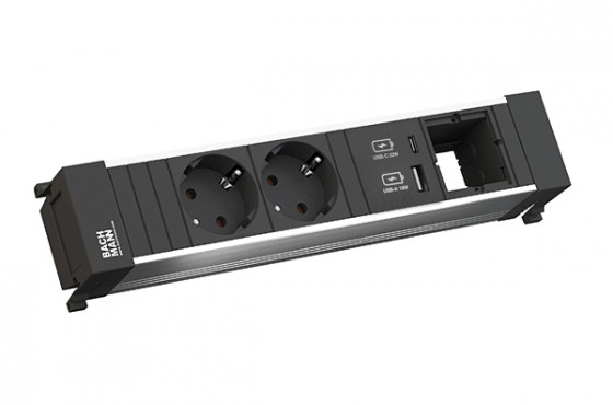 BACHMANN 916.504 socket unit 2x 230V schuko+ USB A/C+ 1x free module