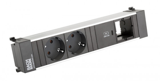 BACHMANN 916.507 socket unit 2x 230V schuko+ USB C+ 1x free module