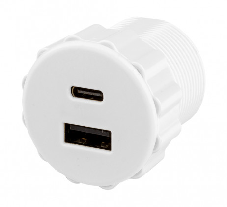StrongPower USB A/C charger, 2 x charging outputs, diameter 35 mm, white