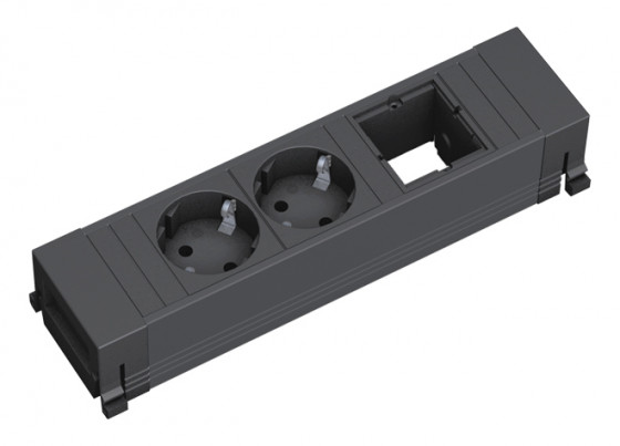 BACHMANN 916.060 socket unit 2x230V+1x free, Schuko, black