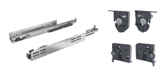 K-HETTICH set Quadro 4D V6 SiSy 550mm/30kg for sidewall 16mm + coupling set