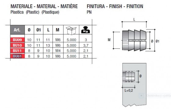 Plastic dowel BU61 M6/10mm