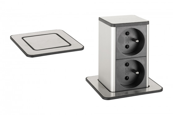 StrongPower PowerUp socket, 2x230V, Stainless steel, Fr