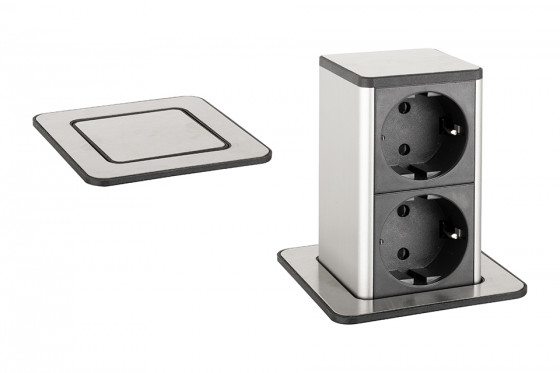 StrongPower PowerUp socket, 2x230V, Stainless steel, Schuko