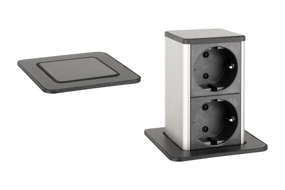 StrongPower PowerUp socket, 2x230V, Black, Schuko