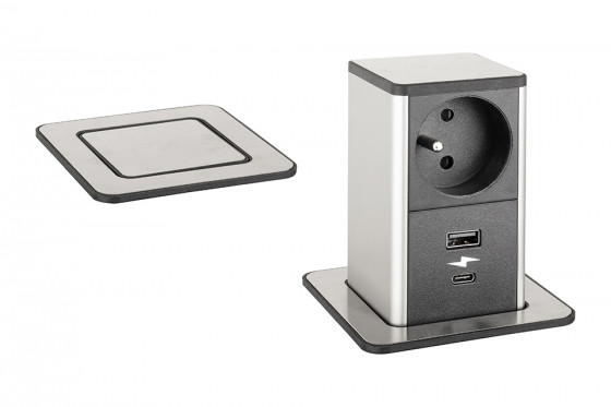 StrongPower PowerUp socket, 1x230V, USB A/C charging, Stainless steel, Fr