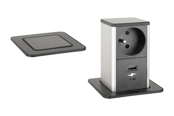 StrongPower PowerUp socket, 1x230V, USB A/C charging, Black, Fr