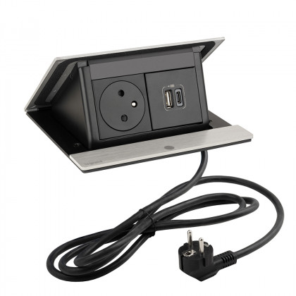 LEGRAND PopUp, 1x 230V, 1x USB A/C charger, brushed aluminum