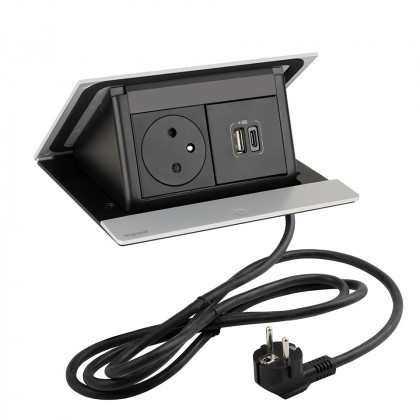 LEGRAND PopUp, 1x 230V, 1x USB A/C charger, anodized aluminum