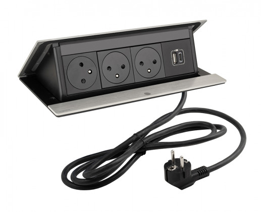 LEGRAND PopUp, 3x230V, 1x USB A/C, brushed aluminum