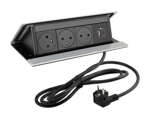LEGRAND PopUp, 3x230V, 1x USB A/C, anodized aluminum
