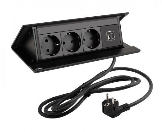 LEGRAND PopUp, 3x230V, 1x USB A/C, black matt, SCHUKO