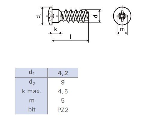 Euroscrew 6.3x13/9 half-round head 9mm PZ2 zinc white