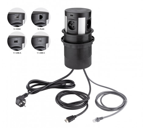 StrongPower El. pull-out socket,4x230V,1xRJ45,1x USB A/C,1xHDMI,wirel.charger,FR