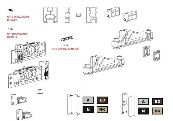 TERNO Diva Fluid Frame set for frame doors 80kg 1500/3000, 2x brake, silver