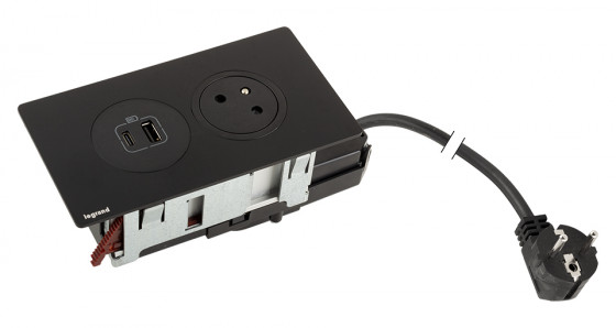 K- LEGRAND Disq'In 1x 230V + 1x USB A/C, black/black