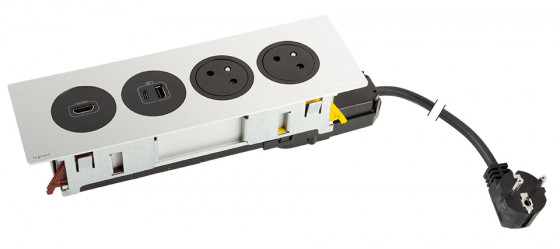 K- LEGRAND Disq'In 2x 230V + 1x USB A/C, HDMI, black/stainless steel