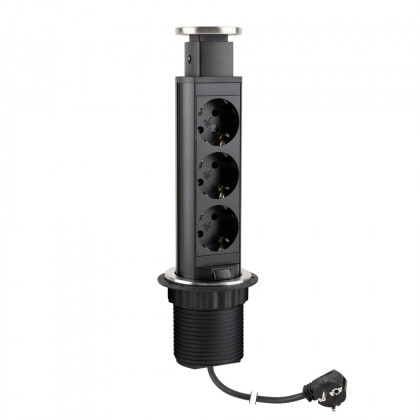 StrongPower Electric pull-out socket, 3x 230V Schuko, black