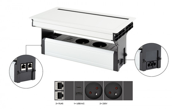 VersaFlap Mono 2.0, 2x 230V, 2x RJ45, 1x USB A/C, motherboard VersaFlap Mono 2.0, 2x 230V, 2x RJ45, 1x USB A/C, motherboard