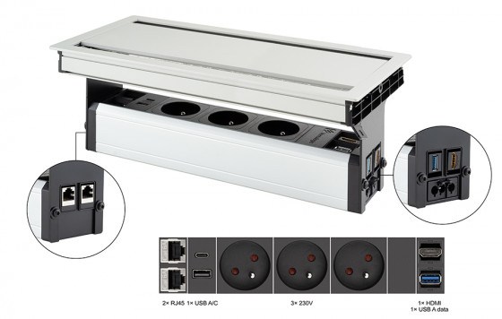 VersaFlap dual 2.0,3x 230V,2x RJ45,1xHDMI,1xUSB A/C,1xUSB data,anodized aluminum VersaFlap dual 2.0,3x 230V,2x RJ45,1xHDMI,1xUSB A/C,1xUSB data,anodized aluminum