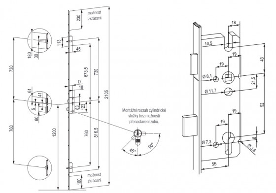 TWIN B2-MULTI-POINT LOCK WITH PINS (3-POINT)