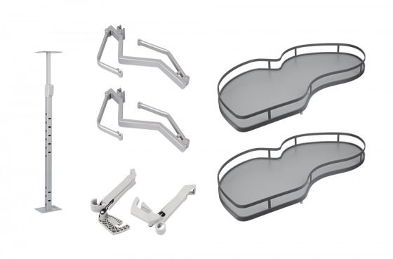 StrongWire corner shelves with dumper style 450mm left - grey bottom/reling grey