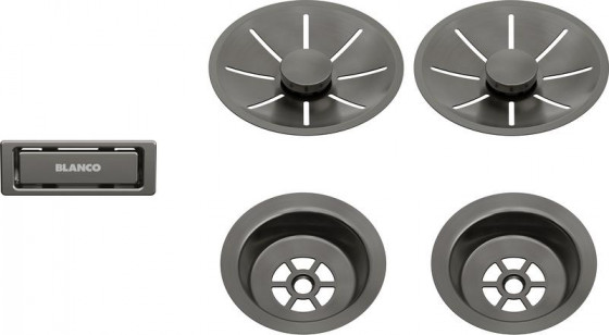 BLANCO 206901 Drain set with overflow for double sink Satin Dark Steel