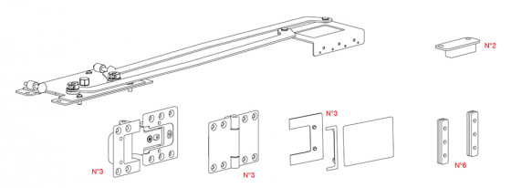 TERNO Spin fittings set for folding doors, 597mm, 12mm, gray TERNO Spin fittings set for folding doors, 597mm, 12mm, gray