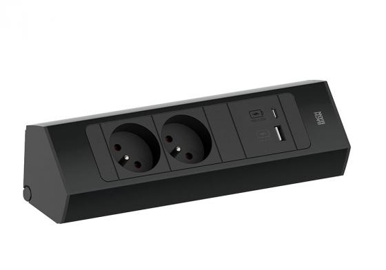 BACHMANN 932.103 Casia 2, 2x230V + 1xUSB A/C black RAL9005