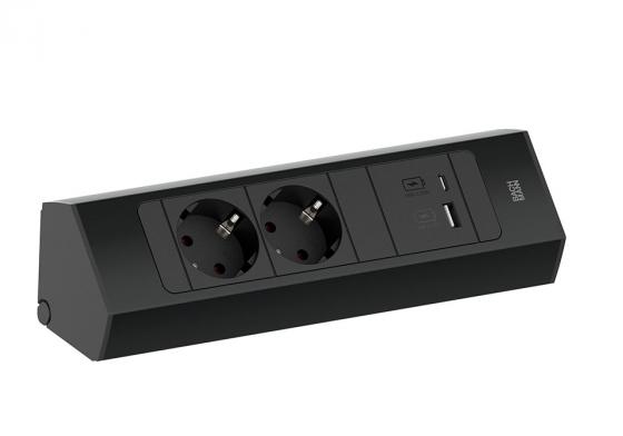 BACHMANN 932.102 Casia 2, 2x230V + 1xUSB A/C black RAL9005 schuko