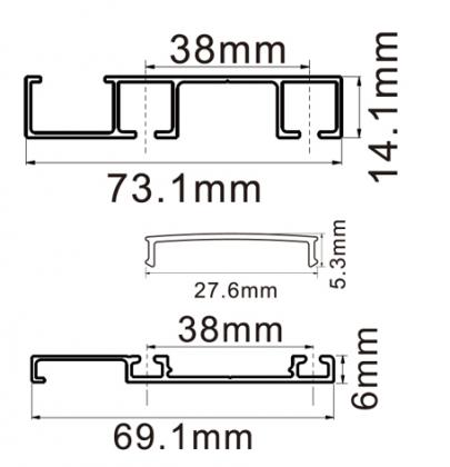 StrongLine Piato top and bottom guide, cover rail 3m, black matt