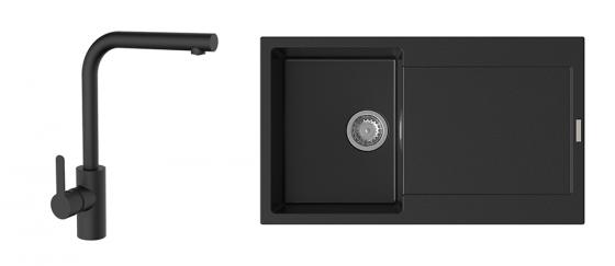 StrongSinks S3 Set Sink Zala 860 860x500mm granite black + tap Ipoly black