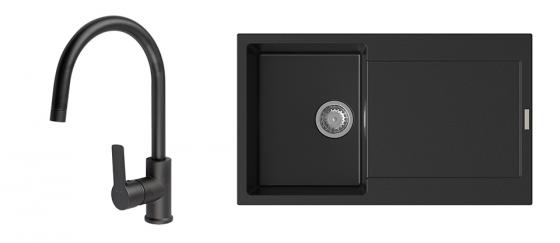 StrongSinks S3 Set Sink Zala 860 860x500mm granite black + tap Loira black